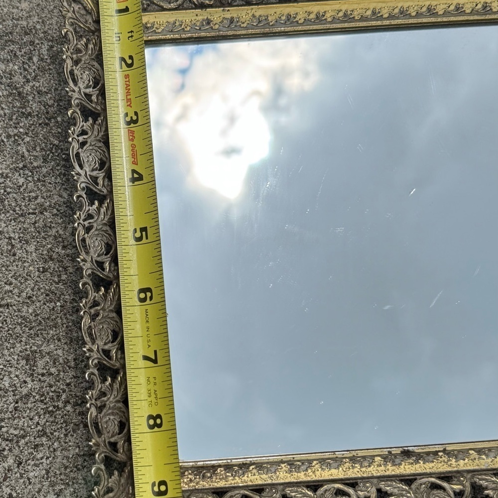 Vintage Estate Ornate Brass Footed Mirrored Vanity Tray - Picture 5 of 11